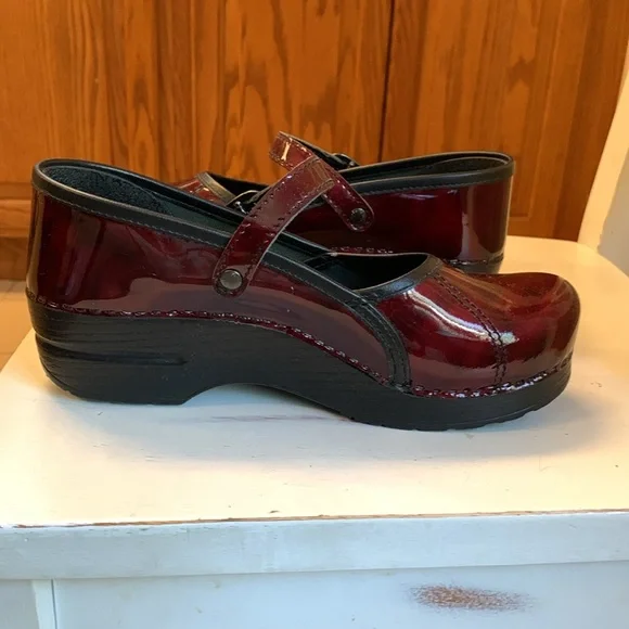 Dansko Deep Red Mary Jane Clog Shoes - Picture 6 of 8